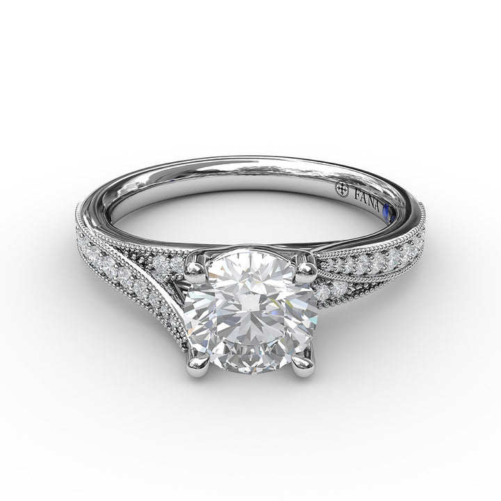 Classic Diamond Engagement Ring with Detailed Milgrain Band