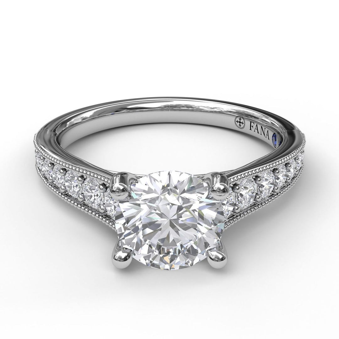 Classic Diamond Engagement Ring with Detailed Milgrain Band