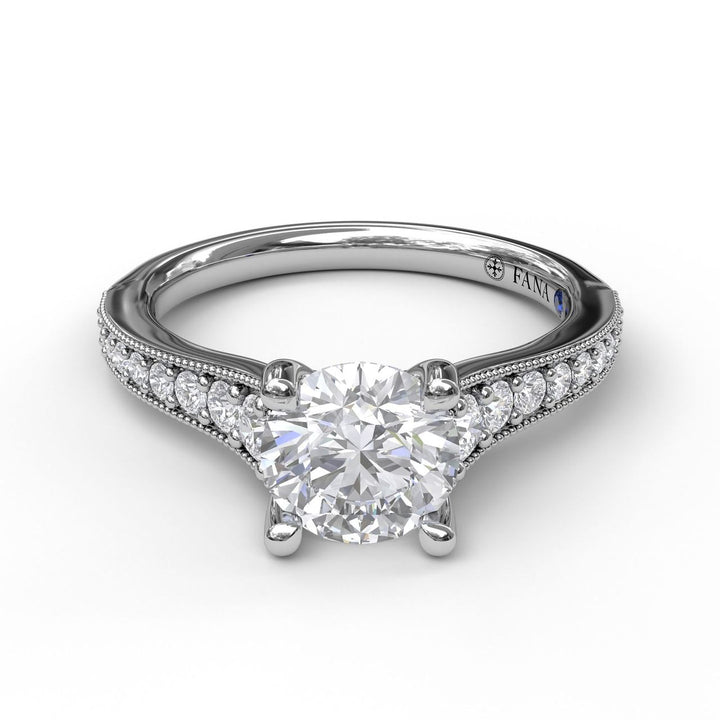 Classic Diamond Engagement Ring with Detailed Milgrain Band