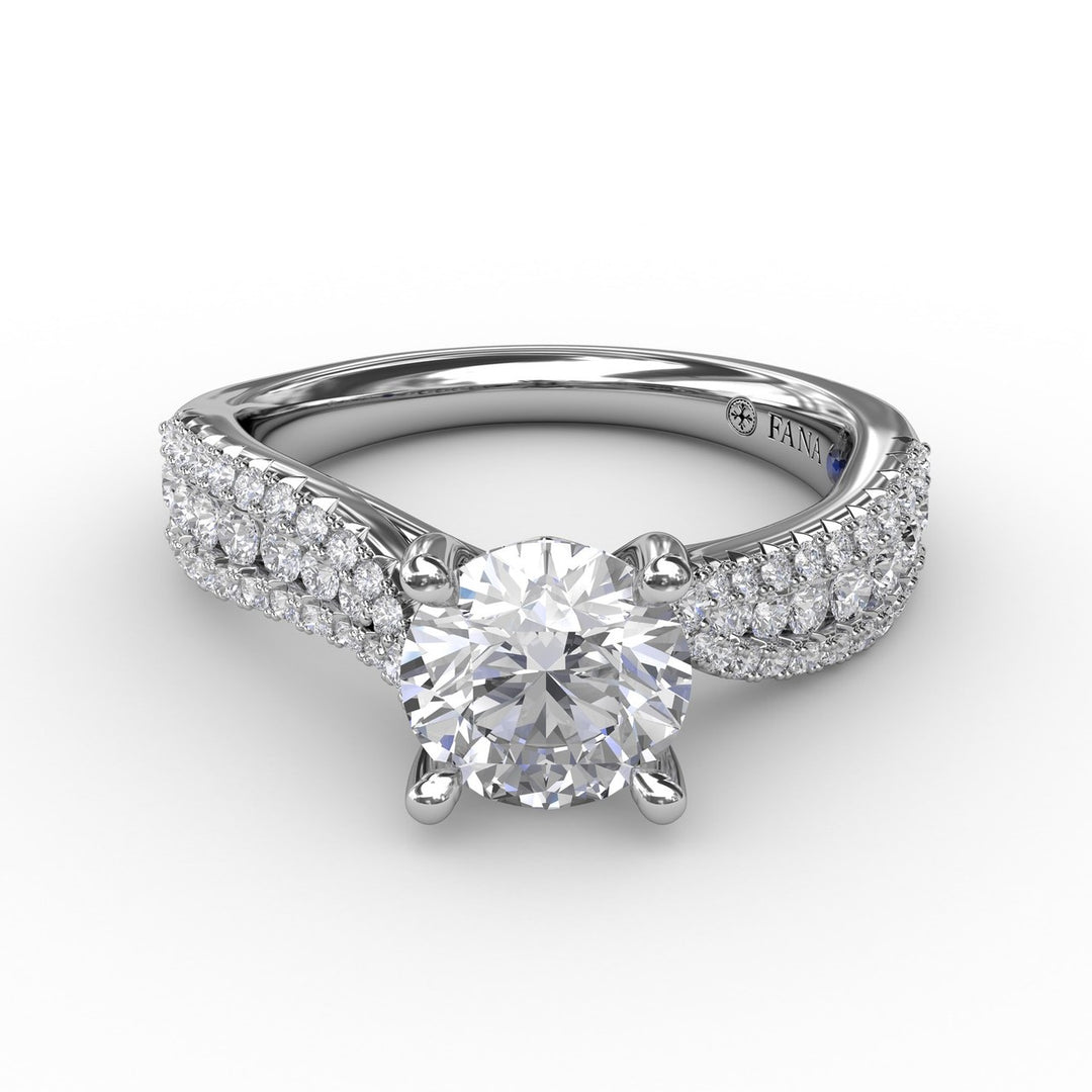 Contemporary Solitaire Engagement Ring With Multi-Row Tapered Diamond Band