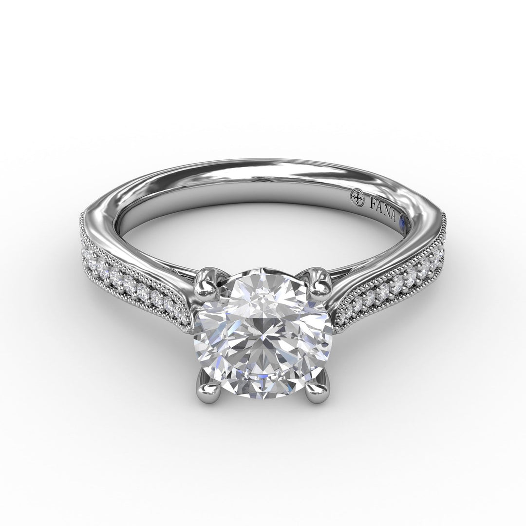 Classic Solitaire Engagement Ring With Milgrain Diamond Band