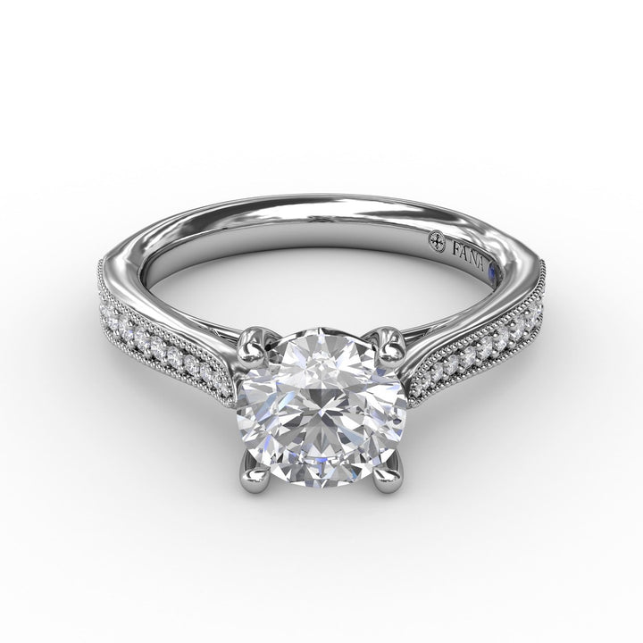 Classic Solitaire Engagement Ring With Milgrain Diamond Band