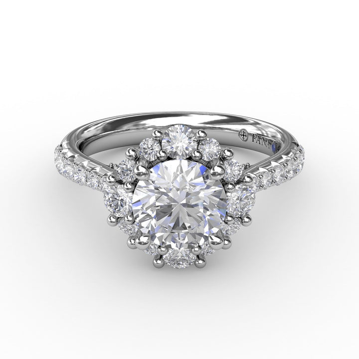 Contemporary Engagement Ring With Prong-Set Diamond Halo