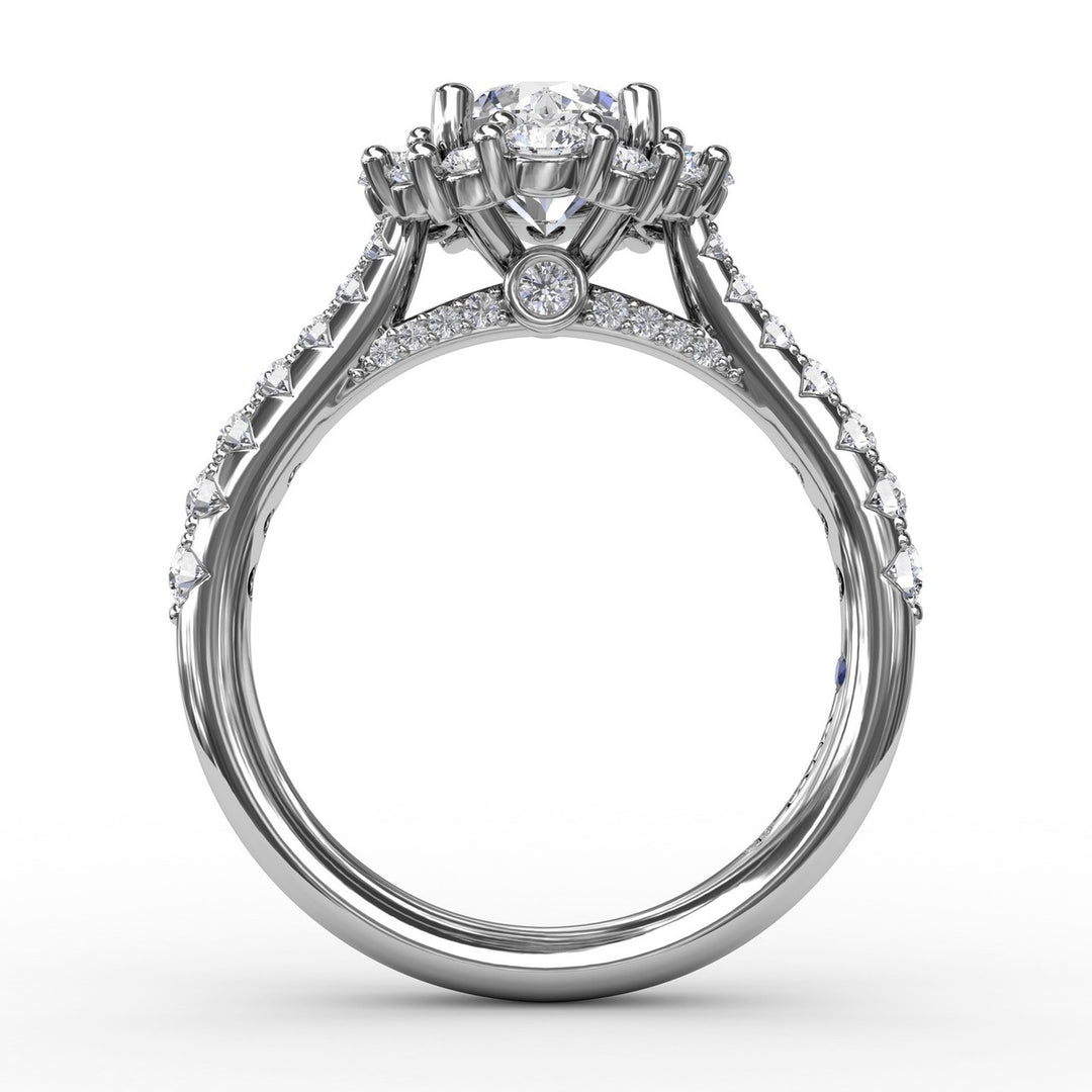 Contemporary Engagement Ring With Prong-Set Diamond Halo