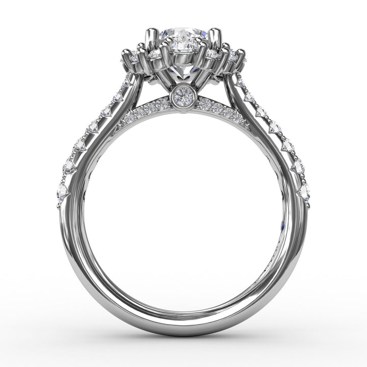 Contemporary Engagement Ring With Prong-Set Diamond Halo