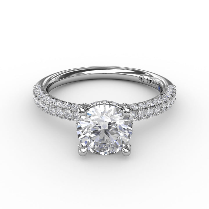 All-Over Pave Diamond Solitaire Engagement Ring With Hidden Halo