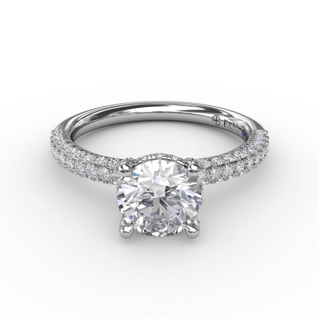 All-Over Pave Diamond Solitaire Engagement Ring With Hidden Halo