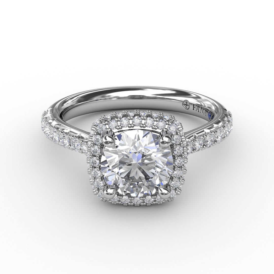 Cushion-Shaped Waterfall Halo Diamond Engagement Ring