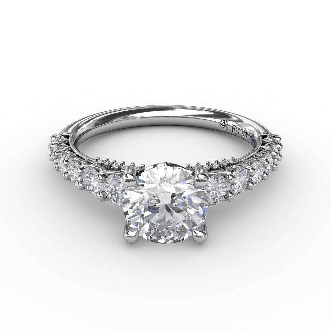 Contemporary Diamond Solitaire Engagement Ring With Openwork Diamond Band