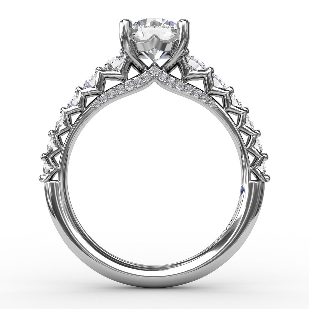 Contemporary Diamond Solitaire Engagement Ring With Openwork Diamond Band