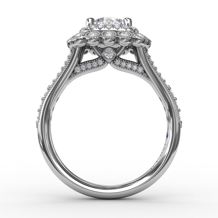 Vintage Double Halo Engagement Ring With Milgrain Details