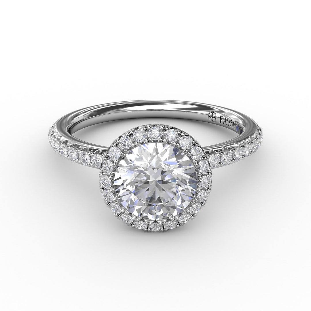 Classic Diamond Halo Engagement Ring With Diamond Band