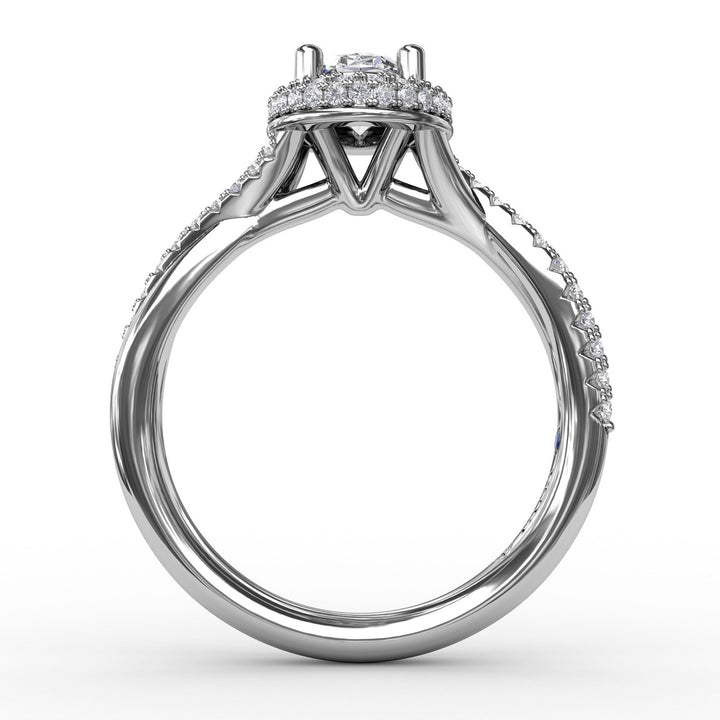 Oval Waterfall Halo Engagement Ring With Twisted Shank