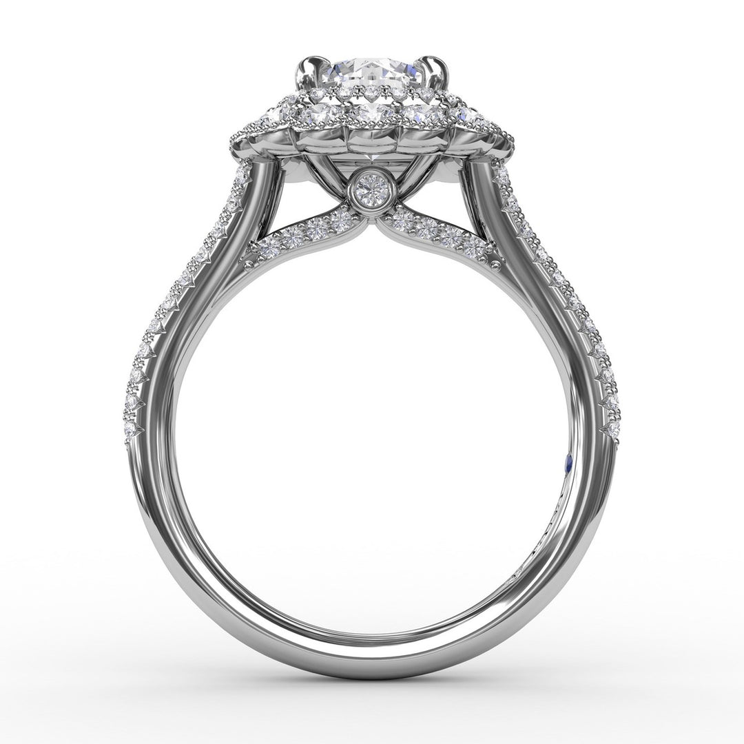 Vintage Cushion-Shaped Double Halo Engagement Ring With Split Shank