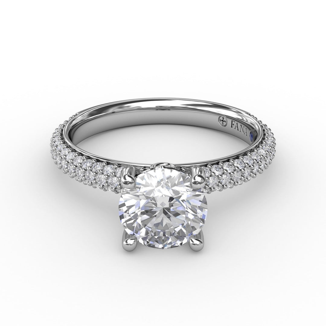 Classic Solitaire Engagement Ring With Seamless Pavé Band