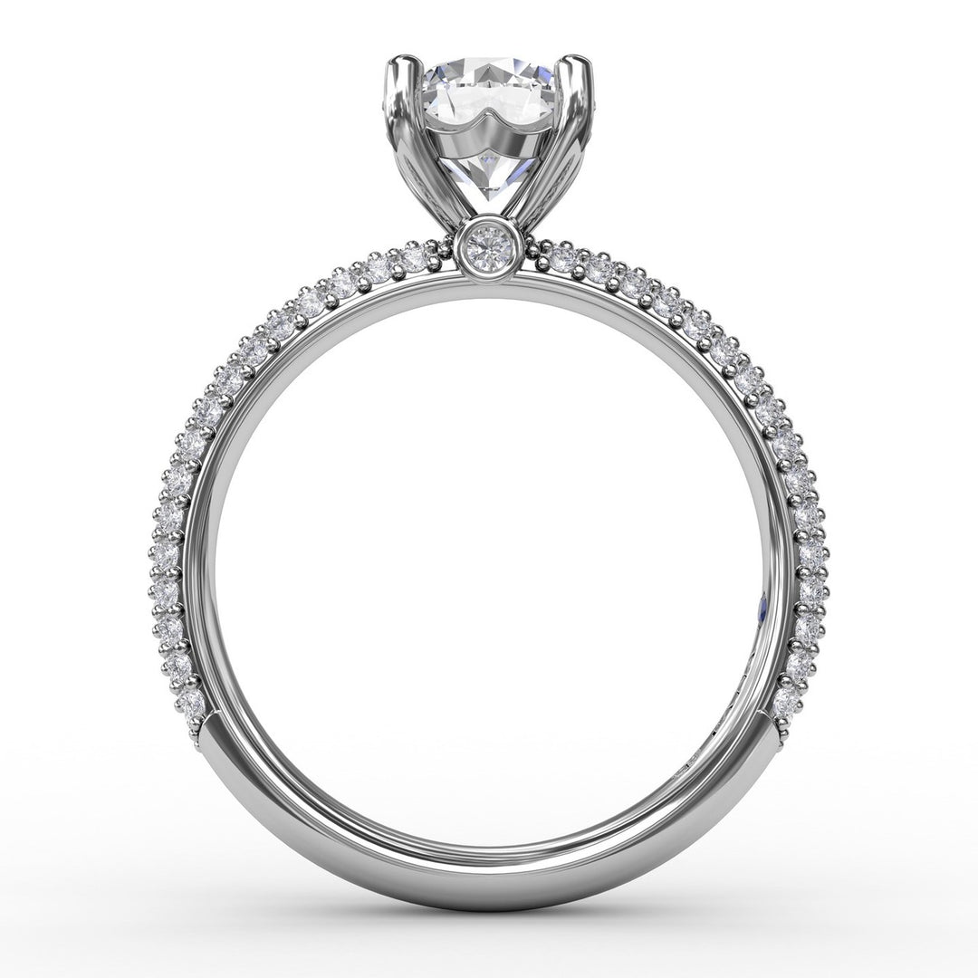 Classic Solitaire Engagement Ring With Seamless Pavé Band