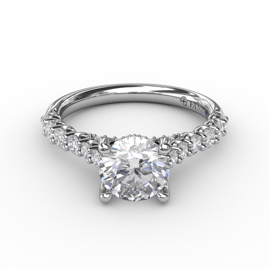 Contemporary Diamond Solitaire Engagement Ring With Hidden Halo