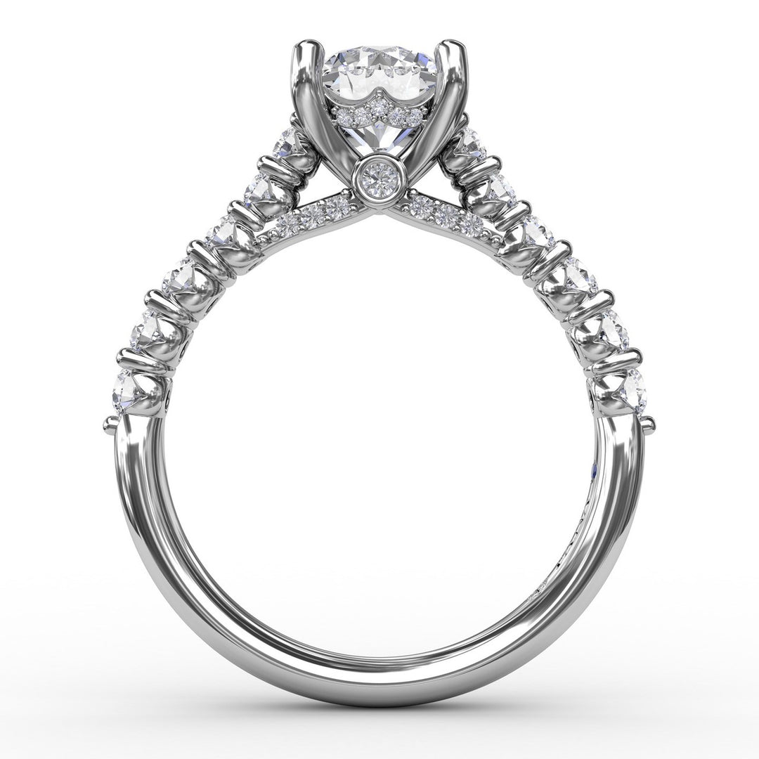 Contemporary Diamond Solitaire Engagement Ring With Hidden Halo