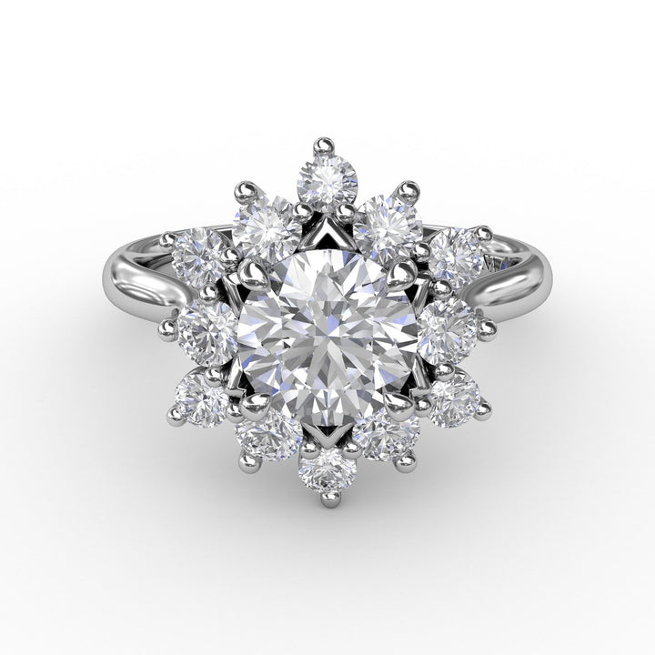 Contemporary Floral Halo Diamond Engagement Ring