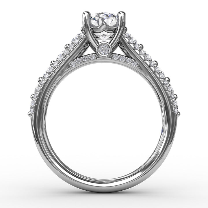 Classic Oval Diamond Solitaire Engagement Ring With Triple-Row Diamond Band