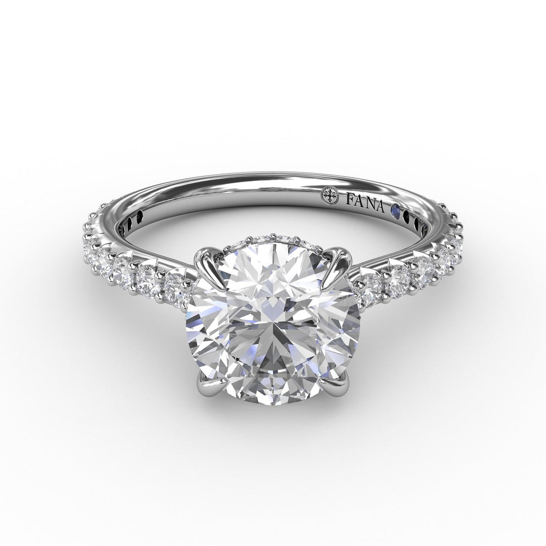 Classic Round Diamond Solitaire Engagement Ring With Hidden Pavé Halo