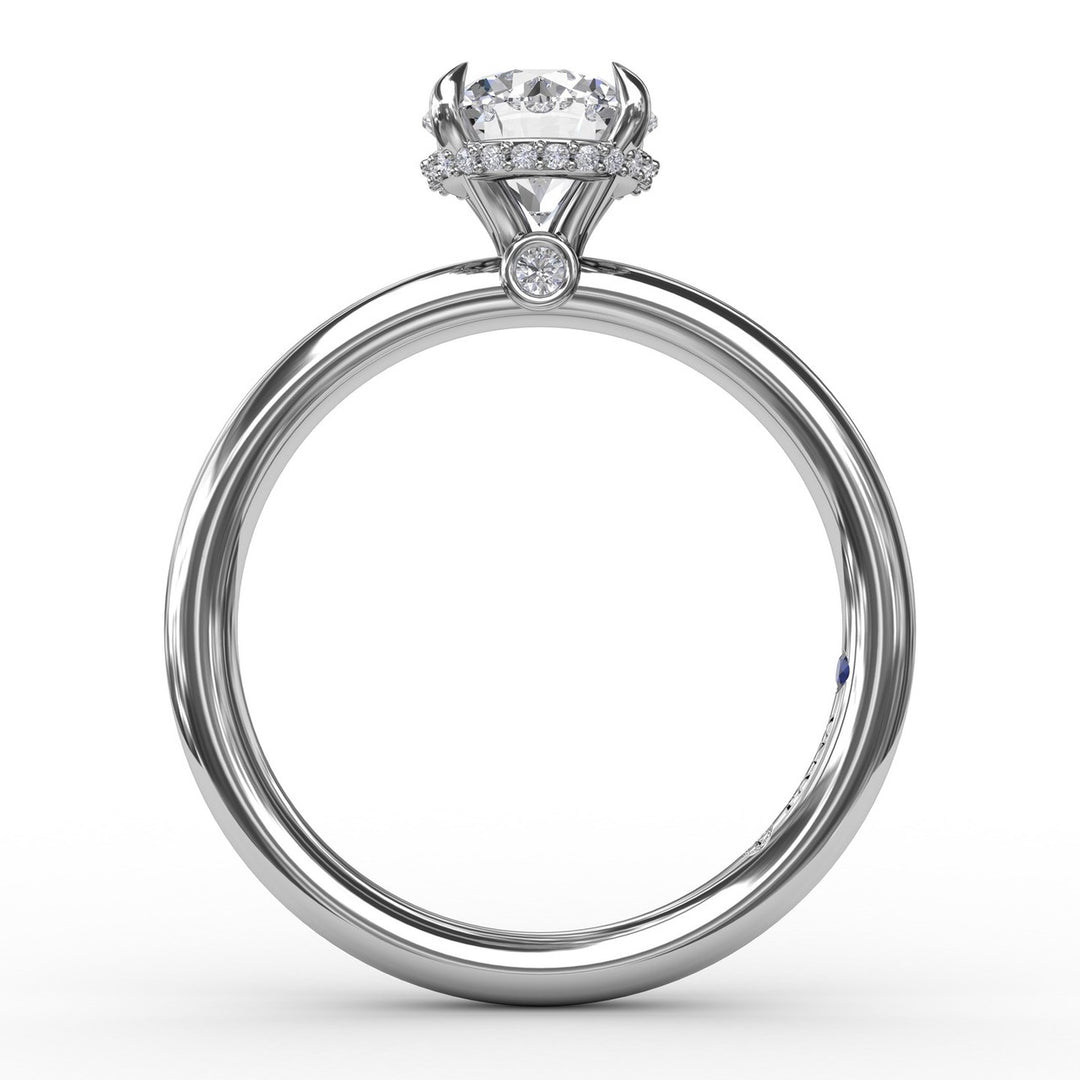 Contemporary Round Diamond Solitaire Engagement Ring With Hidden Pavé Halo