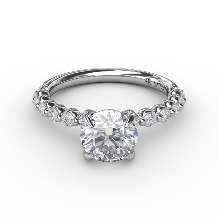 Contemporary Round Diamond Solitaire Engagement Ring With Diamond Band