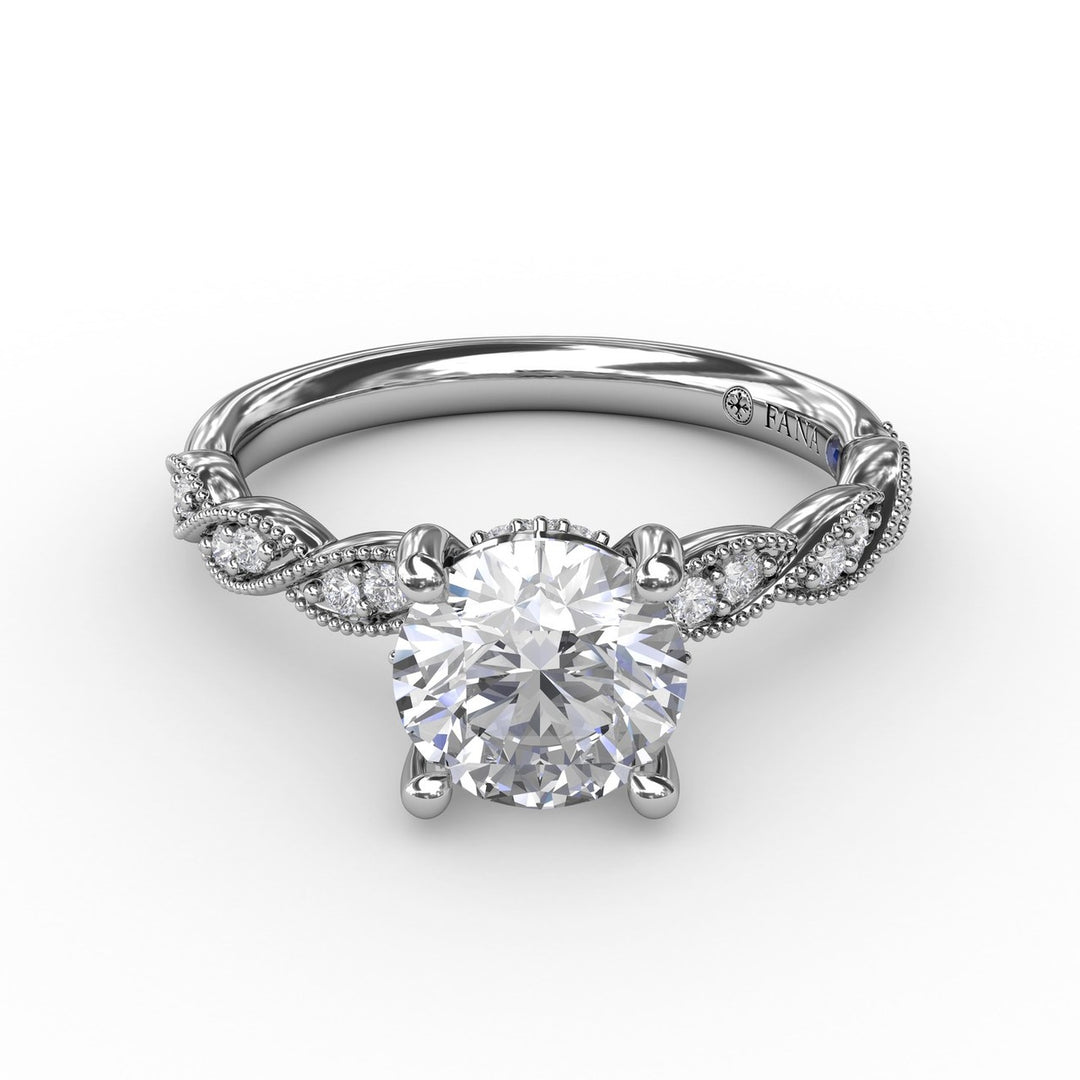 Classic Diamond Solitaire Engagement Ring With Diamond Twist Band