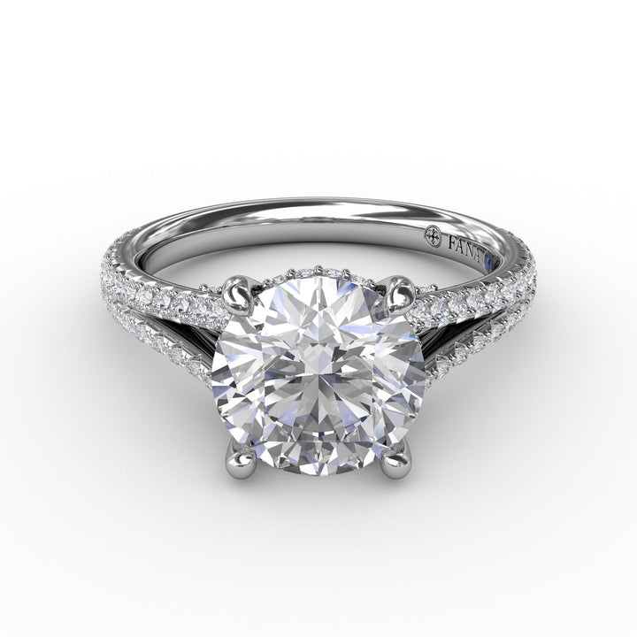 Classic Hidden Halo Round Diamond Solitaire Engagement Ring With Split-Diamond Shank