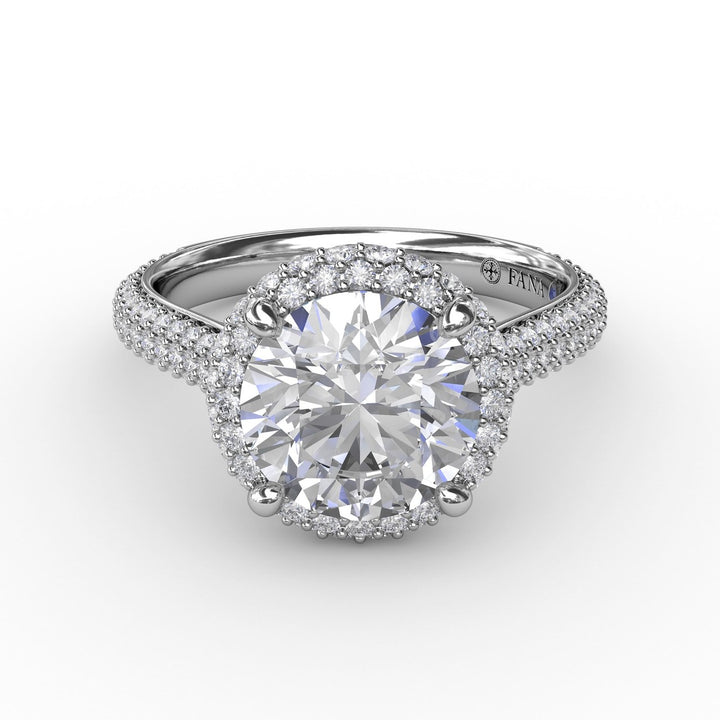 Seamless Pavé Diamond Double Halo Engagement Ring