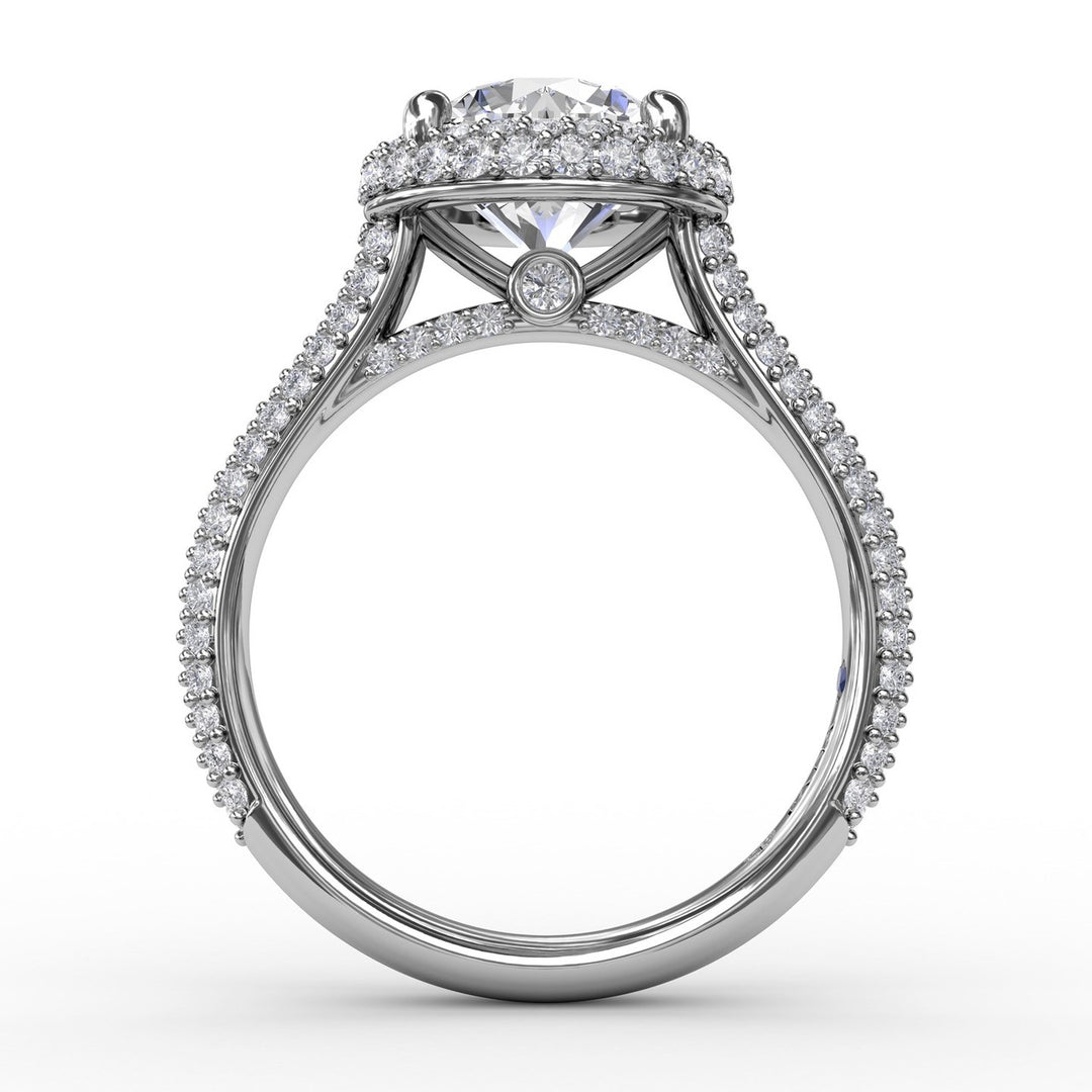 Seamless Pavé Diamond Double Halo Engagement Ring