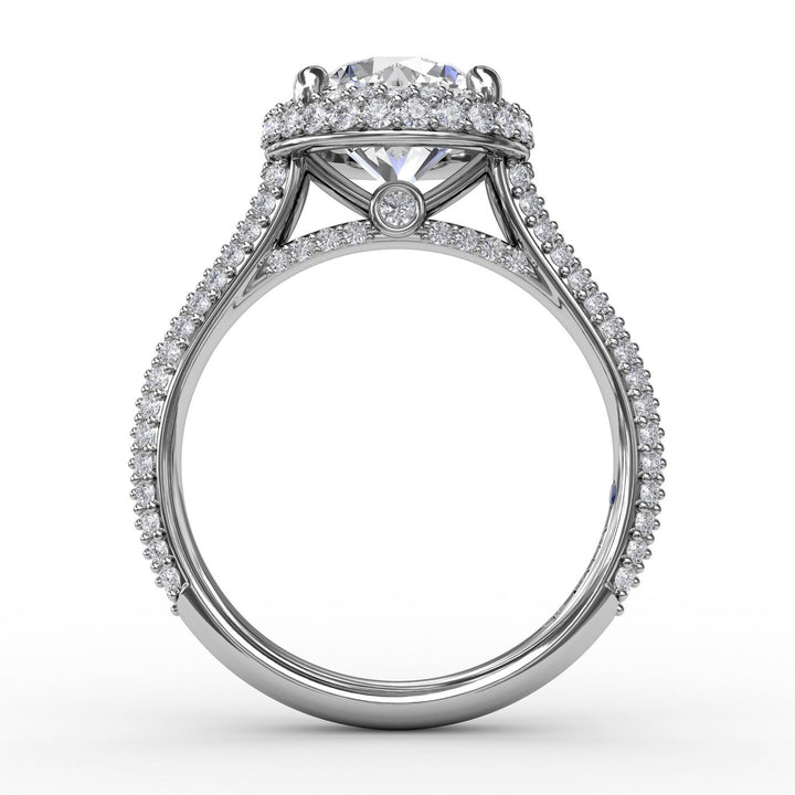 Seamless Pavé Diamond Double Halo Engagement Ring