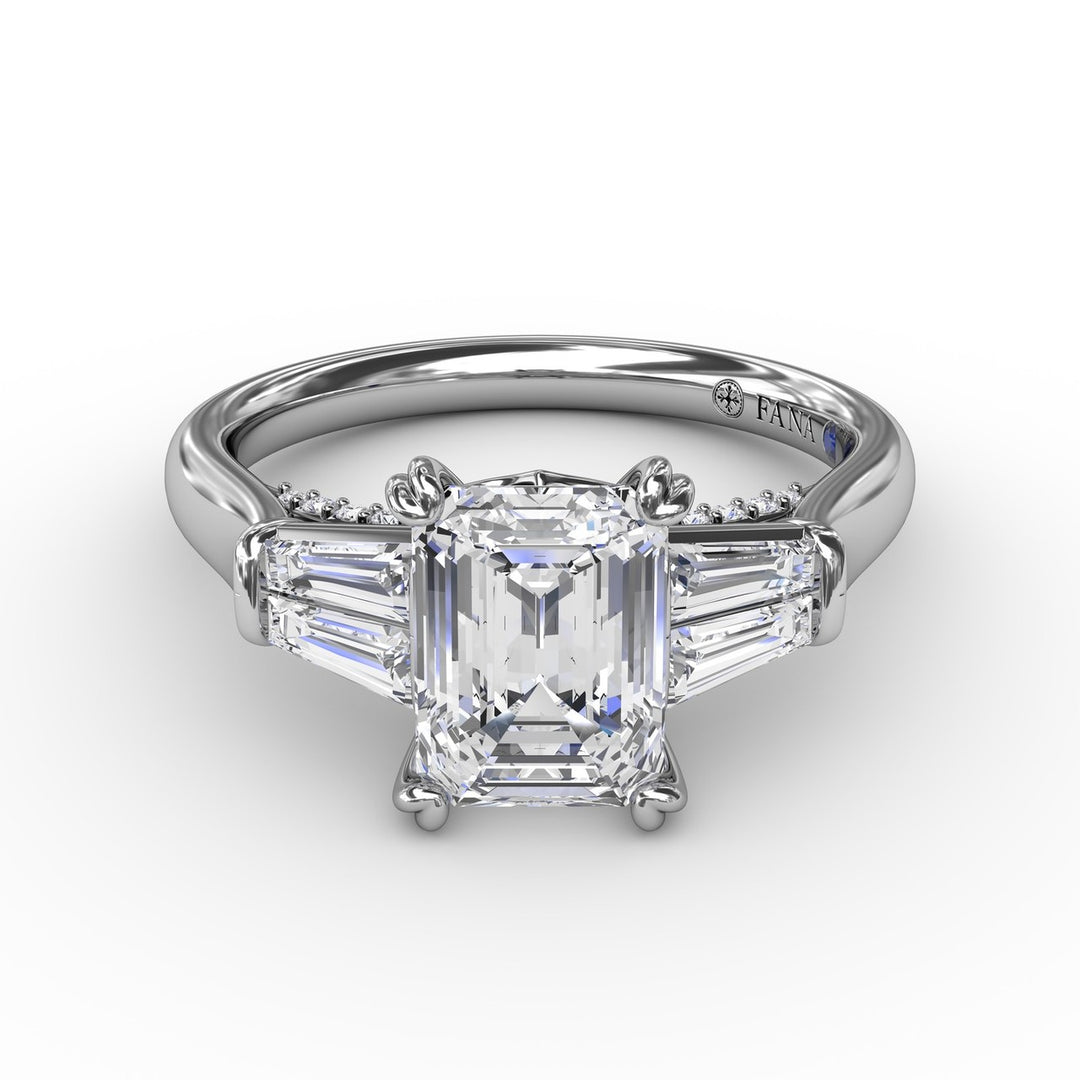 Emerald-Cut Diamond Engagement Ring With Tapered Baguette Side Stones