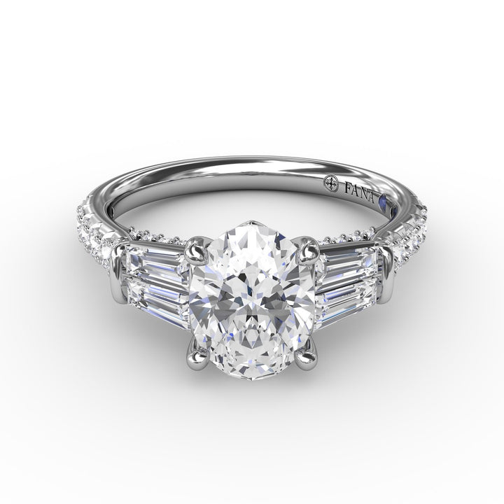 Oval Diamond Engagement Ring With Tapered Baguette Side Stones