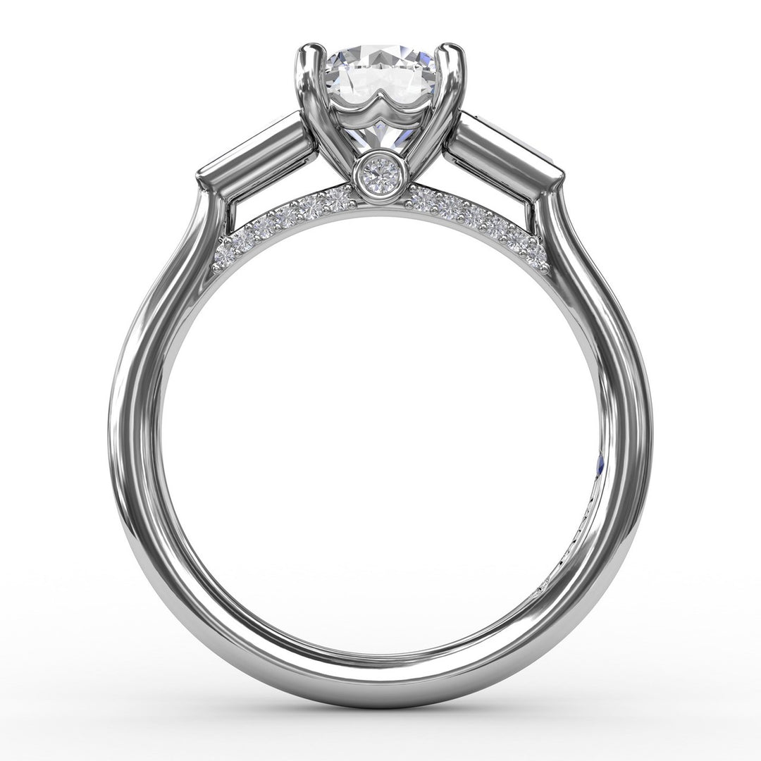 Three-Stone Round Diamond Engagement Ring With Tapered Baguettes