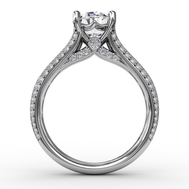 Oval Diamond Solitaire Engagement Ring With Baguettes and Pavé