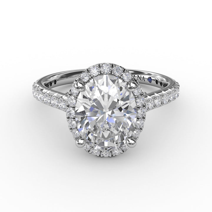 Oval Diamond Halo Engagement Ring With Diamond Band