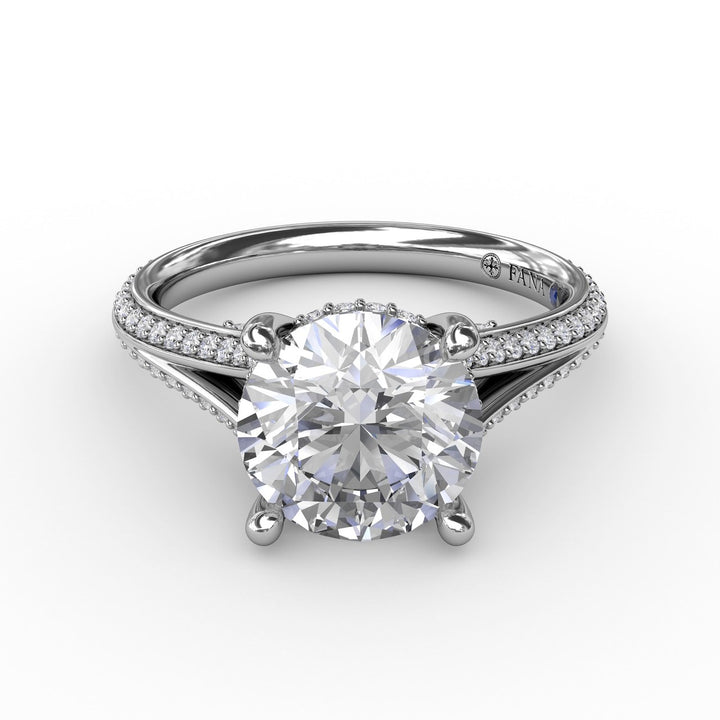 Contemporary Solitaire Diamond Engagement Ring With Split-Shank Diamond Band