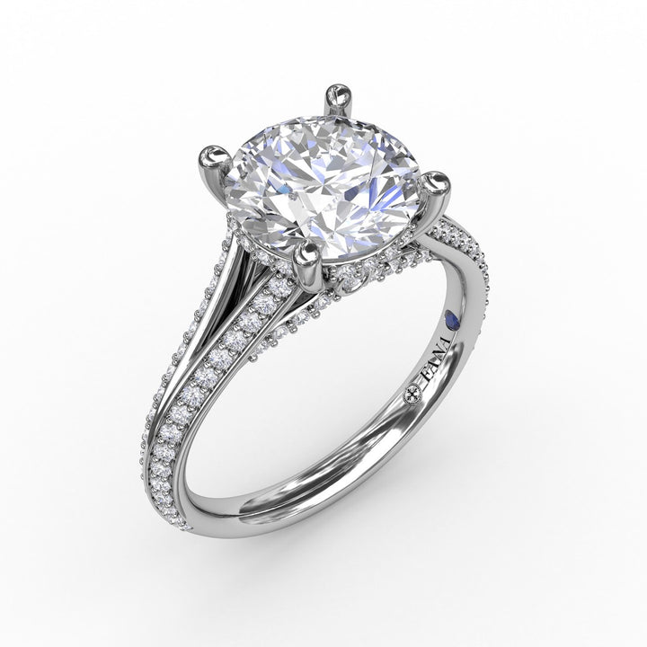 Contemporary Solitaire Diamond Engagement Ring With Split-Shank Diamond Band