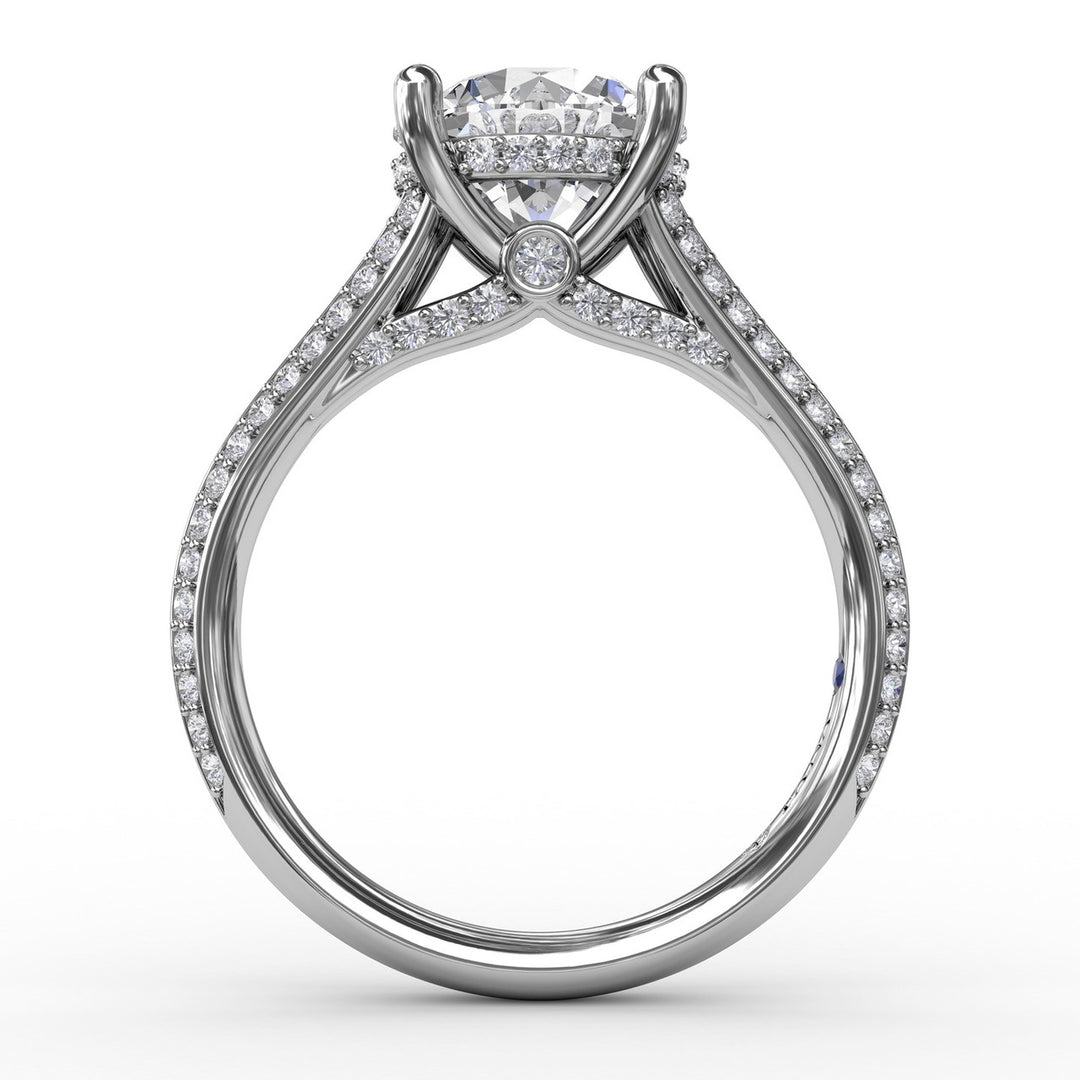 Contemporary Solitaire Diamond Engagement Ring With Split-Shank Diamond Band