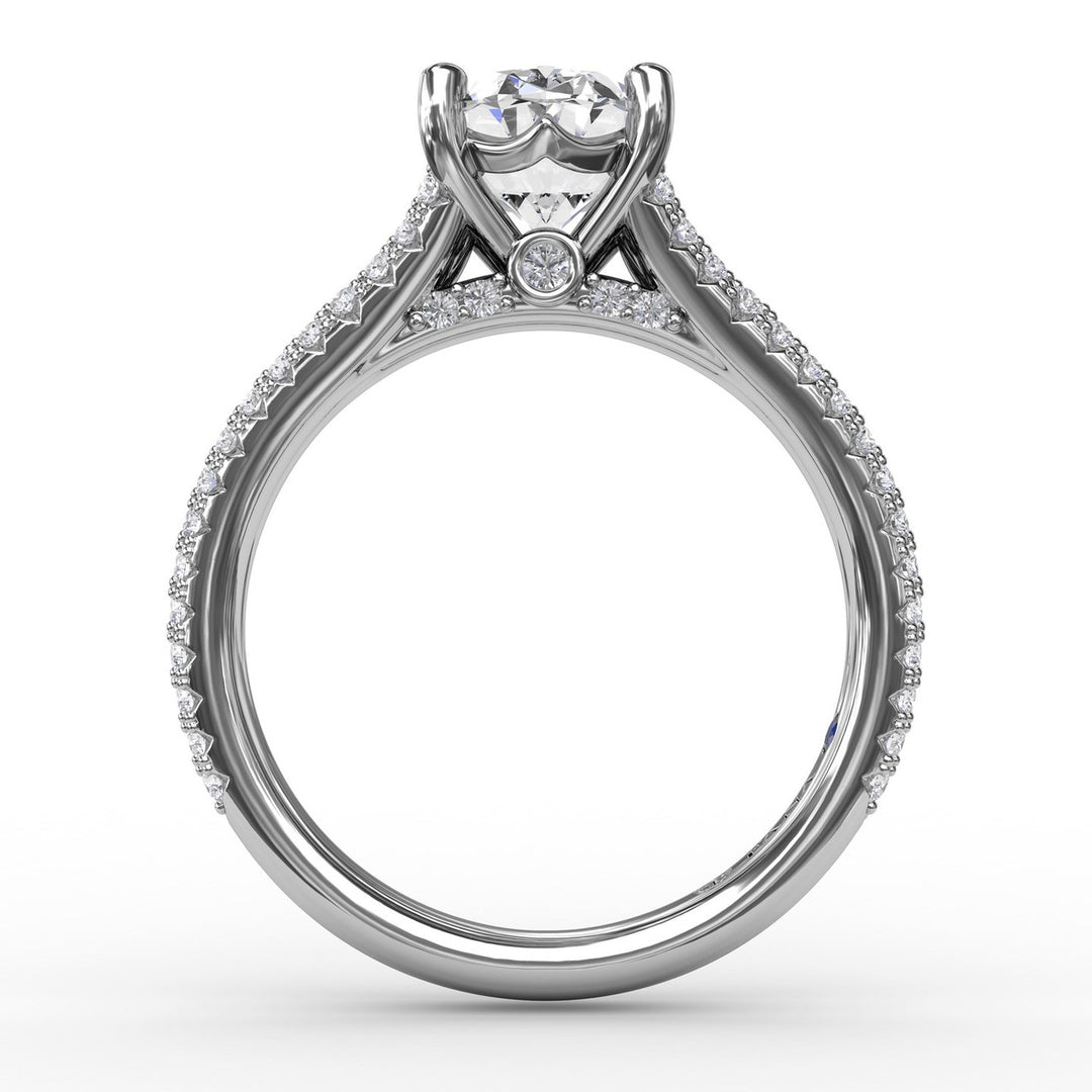 Oval Diamond Solitaire Engagement Ring With Triple-Row Tapered Diamond Band