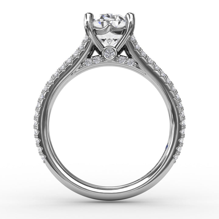 Oval Diamond Solitaire Engagement Ring With Triple-Row Tapered Diamond Band