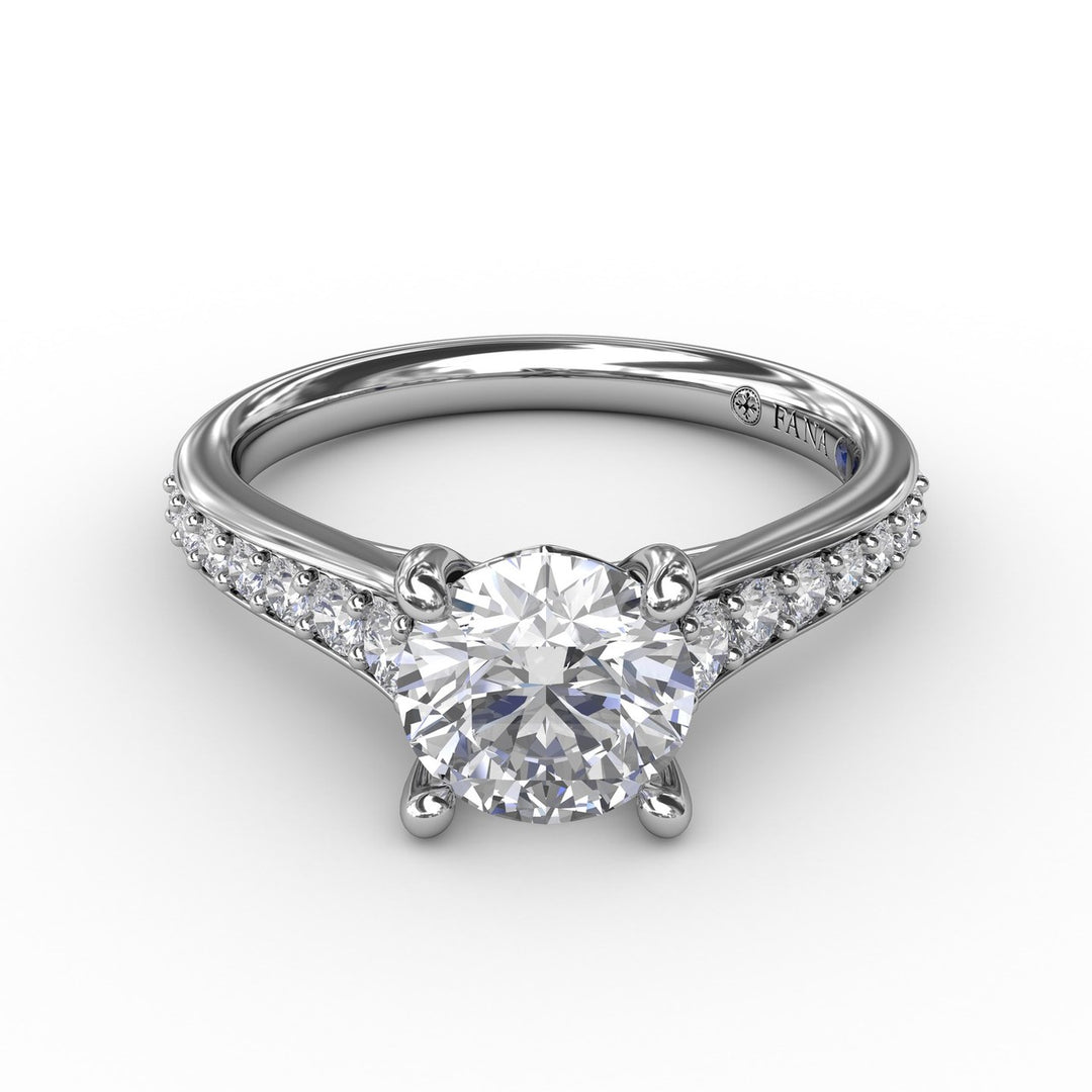 Classic Round Diamond Solitaire Engagement Ring With Diamond Band