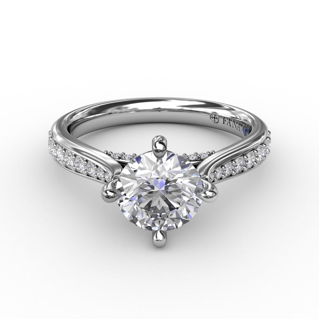 Contemporary Diamond Solitaire Engagement Ring With Tapered Diamond Band