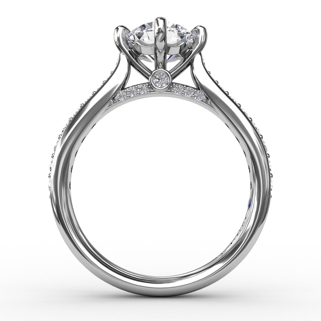 Contemporary Diamond Solitaire Engagement Ring With Tapered Diamond Band