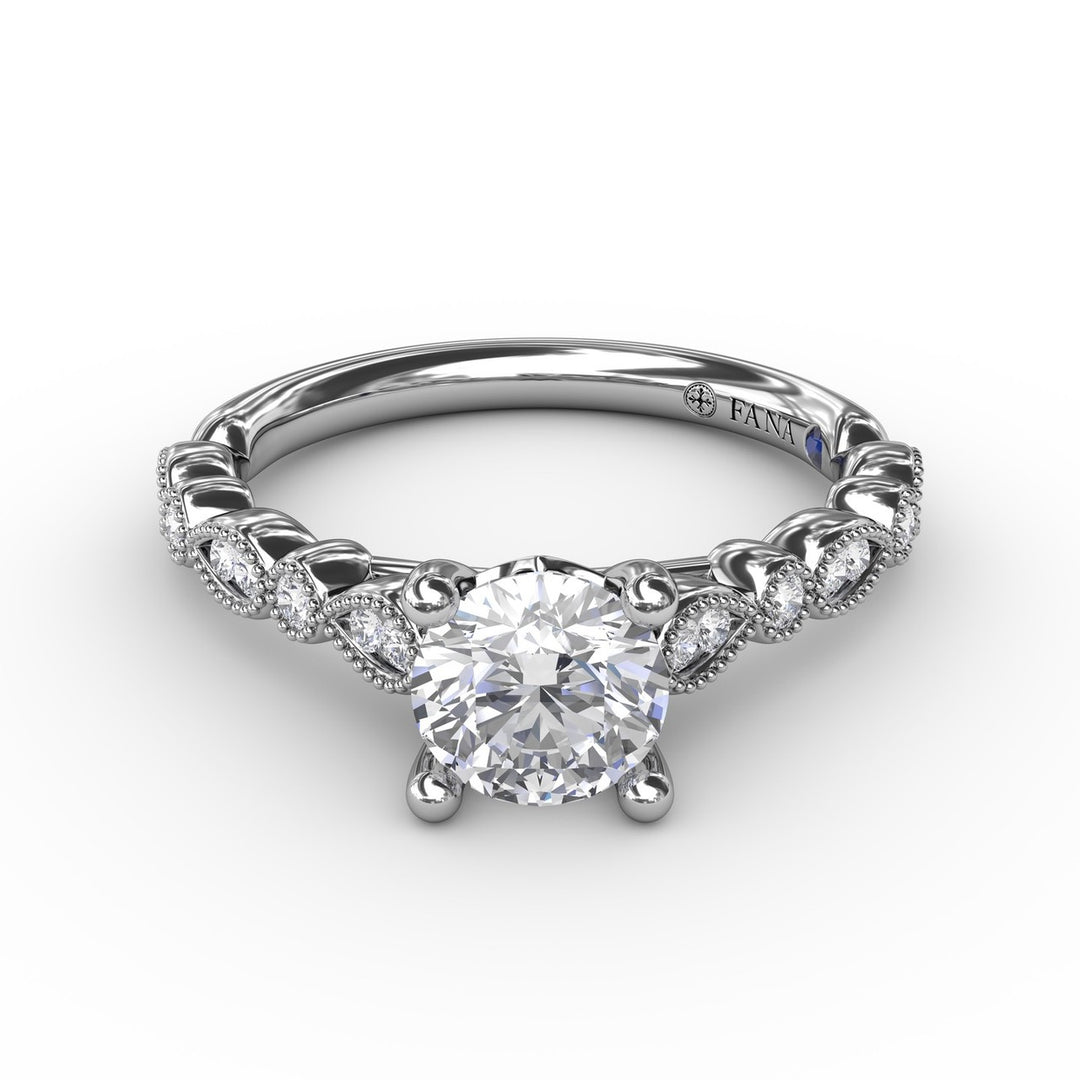 Round Diamond Solitaire Engagement Ring With Milgrain Details