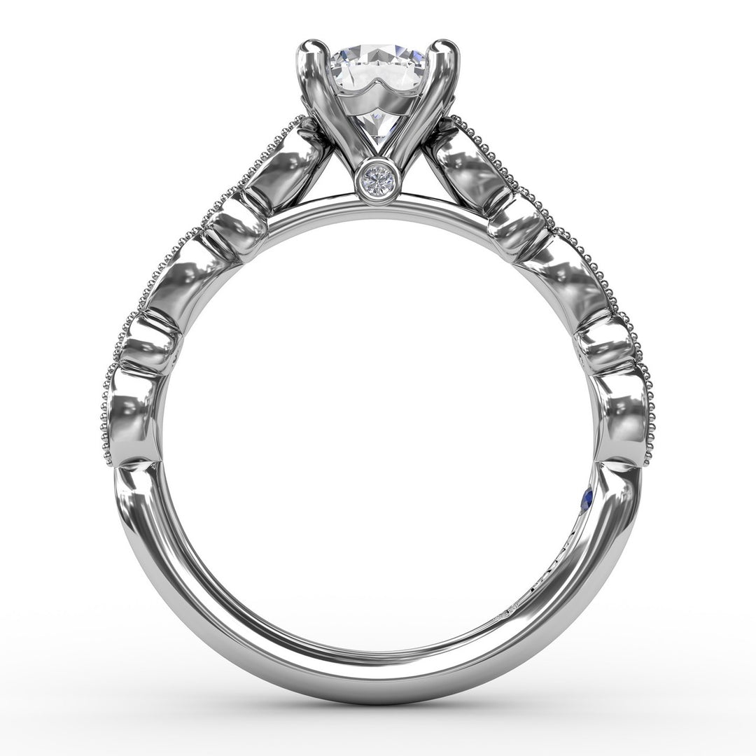 Round Diamond Solitaire Engagement Ring With Milgrain Details