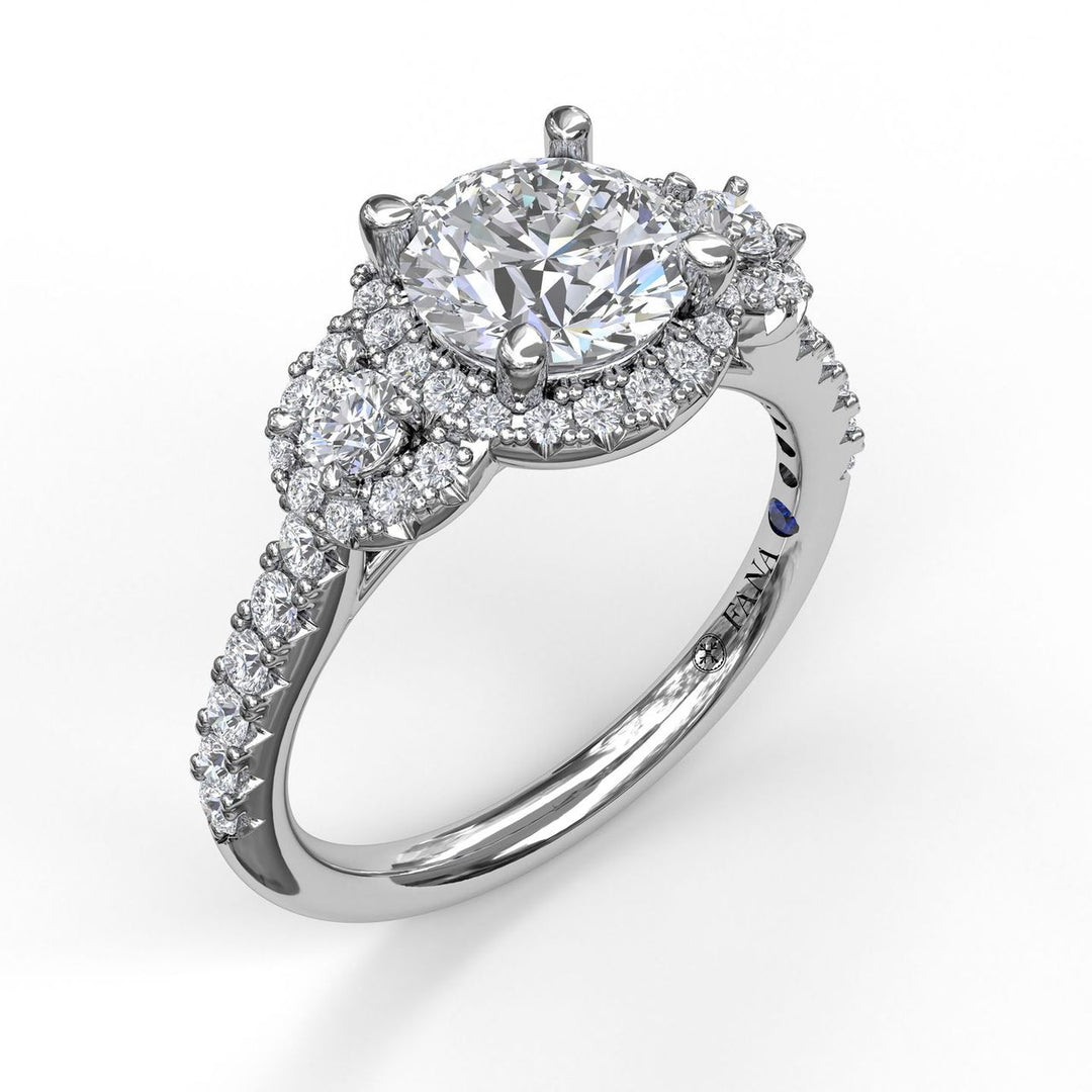 Three Stone Halo Engagement Ring