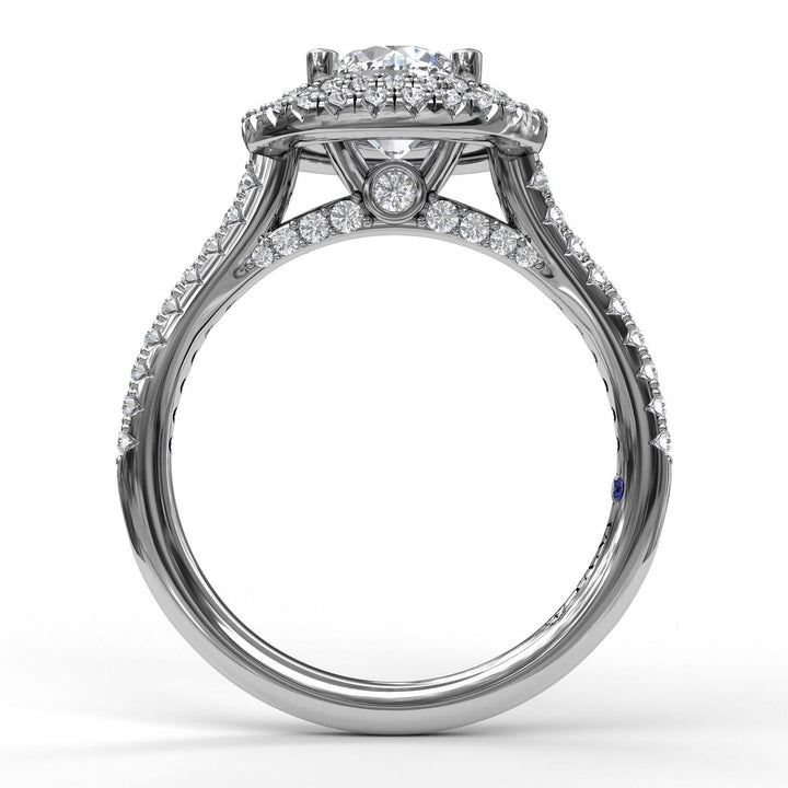 Single Row Petite Double Halo Engagement Ring