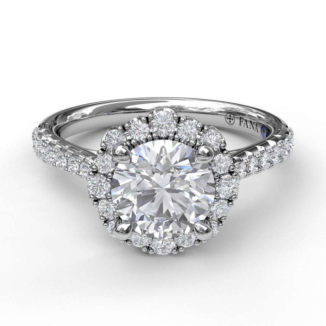 Round Cut Engagement Ring With Scalloped Halo